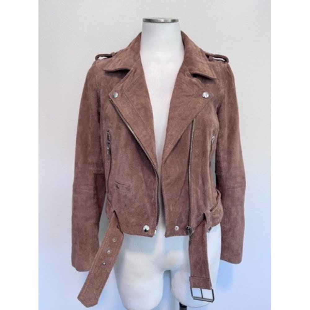 BLANKNYC Womens Tan Suede Leather Moto Biker Jacket 73K-9269 Size M